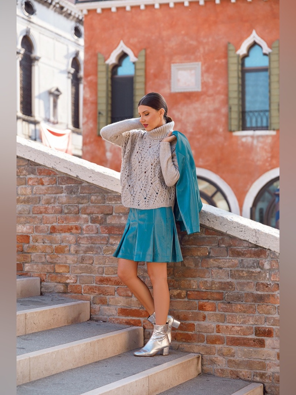 TURQUOISE VINYL: STEFANEL SKIRT NWT - Picture 3 of 12
